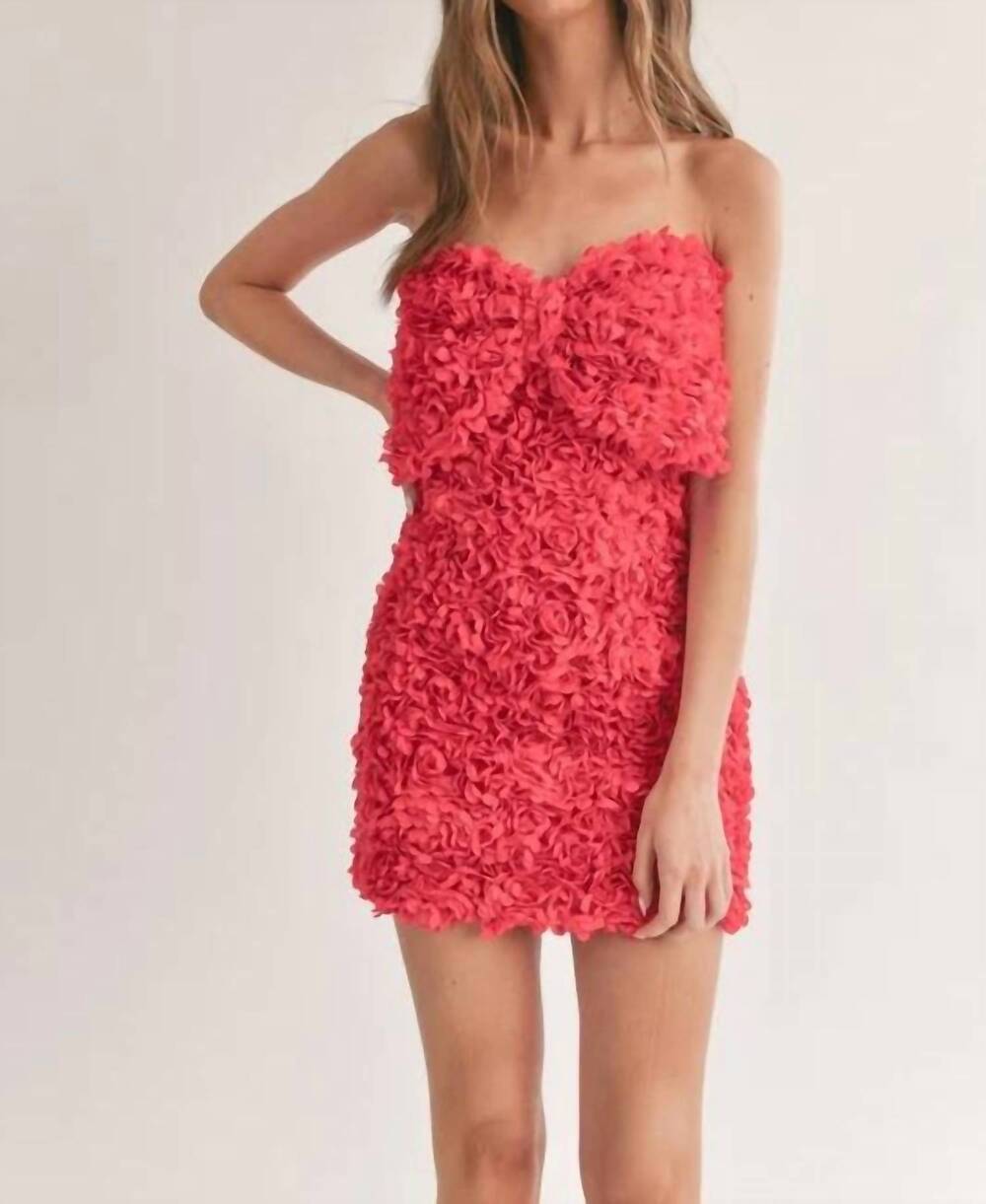 NEW KLESIS floral applique mini dress with front large bow in red
